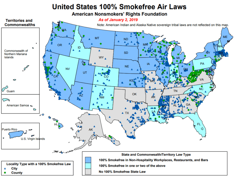 Updated Smokefree Lists Maps 1st Quarter 2019 American Nonsmokers