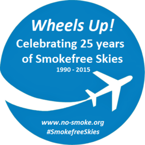 Sticker saying Wheel's Up celebrating 35 years of smokefree skies