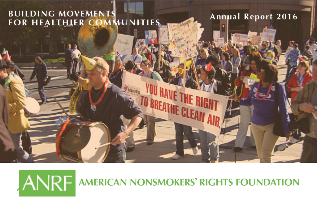cover of 2016 annual report, crowd of people marching in support of smokefree air