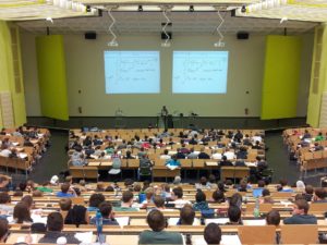 University lecture hall filled with students