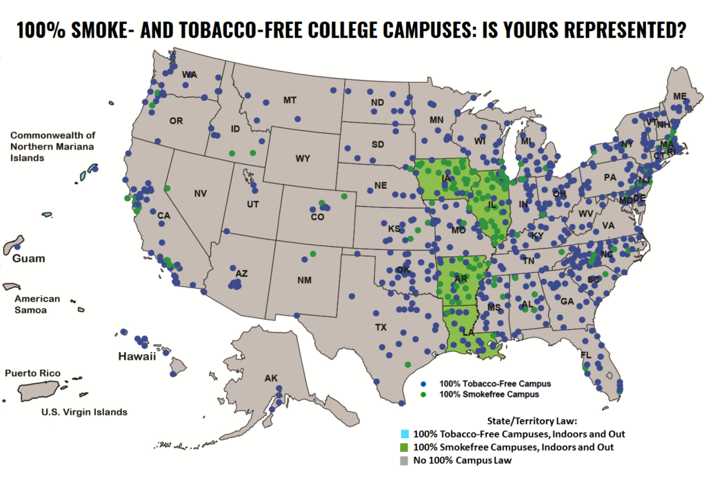 tobacco-free colleges map