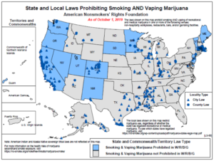 October 2019 State and Local Laws Prohibiting Smoking AND Vaping Marijuana Map