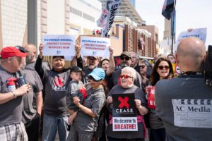 dozens of casino workers and public health advocates gathered at a rally to call on New Jersey Governor Mikie Sherrill to take a firm stance on the state’s casino smoking loophole, which has exposed Atlantic City casino workers to toxic secondhand smoke for the past 20 years. Casino workers rallied outside the Hard Rock Hotel & Casino just as Governor Sherrill arrived to deliver the keynote address at the East Coast Gaming Congress. The timing was symbolic, down to the very day, marking the 20th anniversary of the enactment of the New Jersey Smoke-Free Air Act — the very law that created the loophole.